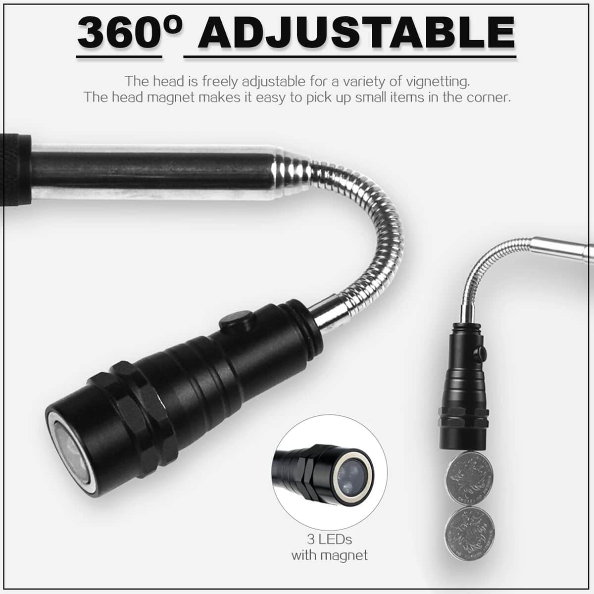 Homesmart Set of 2 Black Aluminium LED Flexible Torch Magnetic Head Flashlight (4xCR44 Batteries Included) image number 1