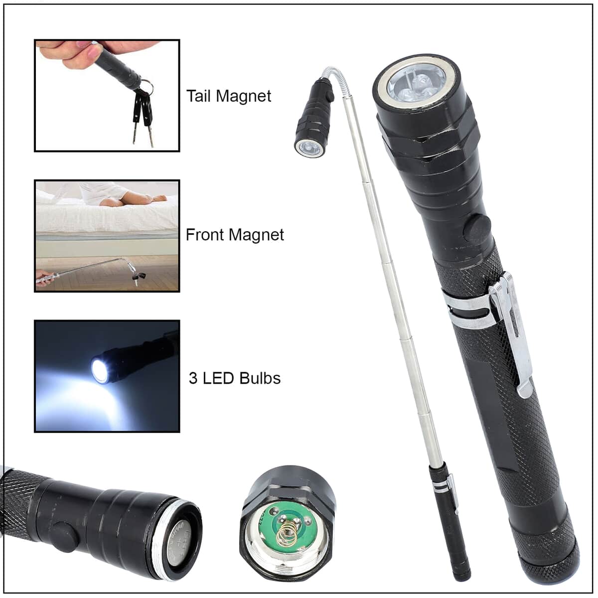 Homesmart Set of 2 Black Aluminium LED Flexible Torch Magnetic Head Flashlight (4xCR44 Batteries Included) image number 3