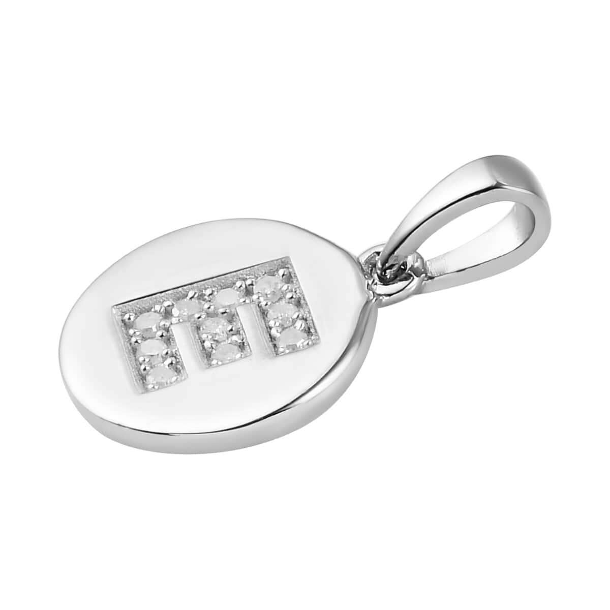 Lolos Exclusive Pick's Diamond Initial E Pendant in Platinum Over Sterling Silver 0.06 ctw image number 3