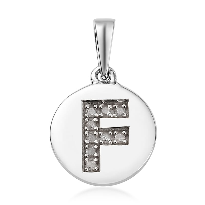 Lolos Exclusive Pick's Diamond Initial F Pendant in Platinum Over Sterling Silver 0.05 ctw