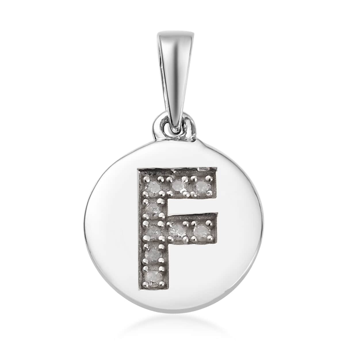 Lolos Exclusive Pick's Diamond Initial F Pendant in Platinum Over Sterling Silver 0.05 ctw image number 0