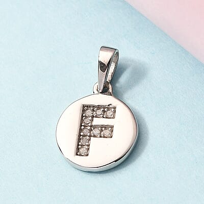 Lolos Exclusive Pick's Diamond Initial F Pendant in Platinum Over Sterling Silver 0.05 ctw