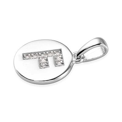 Lolos Exclusive Pick's Diamond Initial F Pendant in Platinum Over Sterling Silver 0.05 ctw