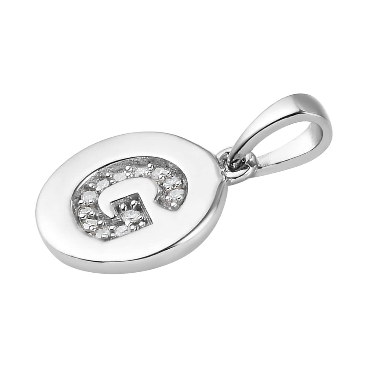 Lolos Exclusive Pick's Diamond Initial G Pendant in Platinum Over Sterling Silver 0.07 ctw image number 3