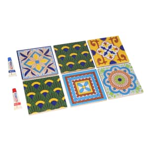 Set of 6 Hand Painted Mexican Talavera Tiles with Glue