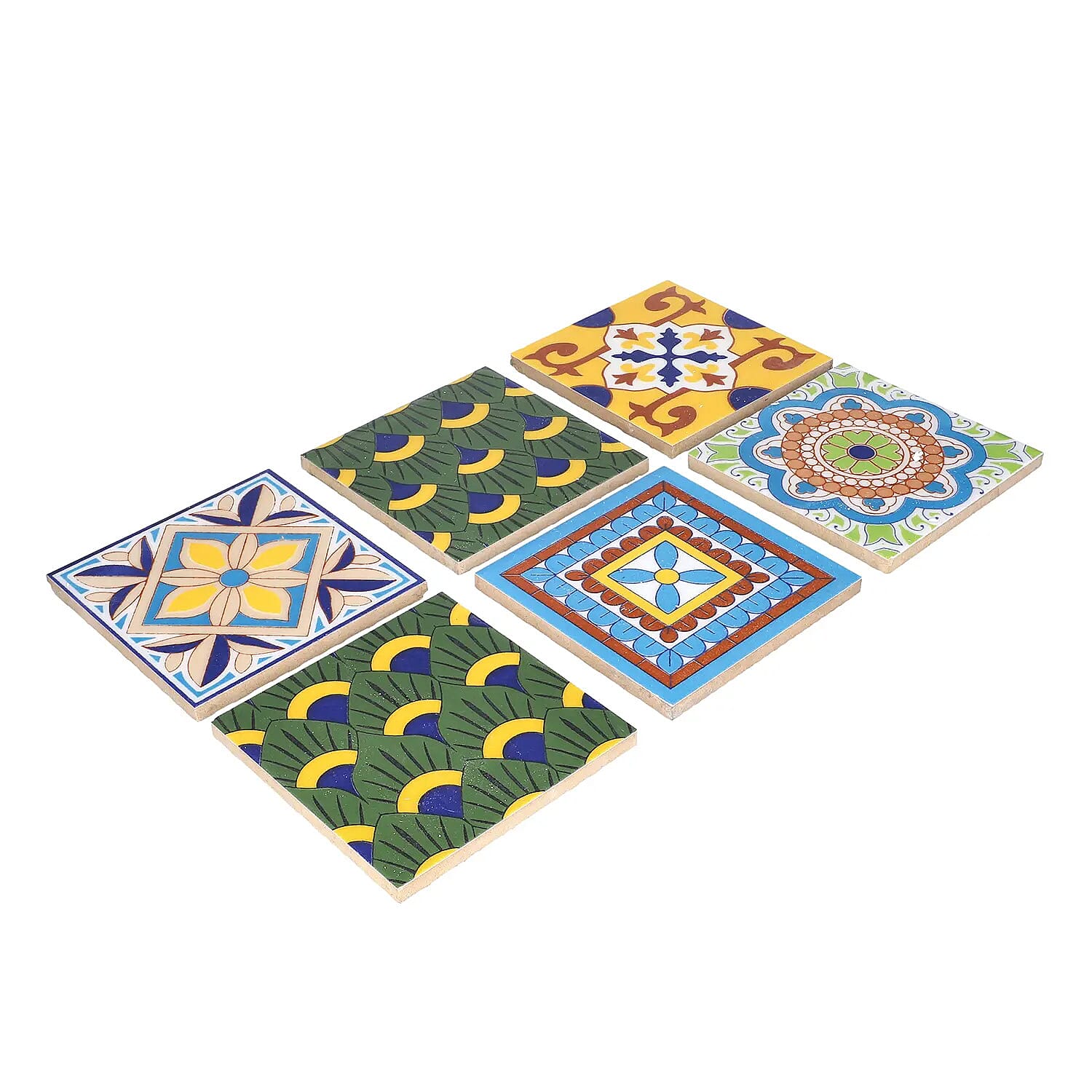 Set of 6 Hand Painted Mexican Talavera Tiles with Glue