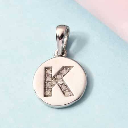 Lolos Exclusive Pick's Diamond Initial K Circle Pendant in Platinum Over Sterling Silver 0.06 ctw image number 1