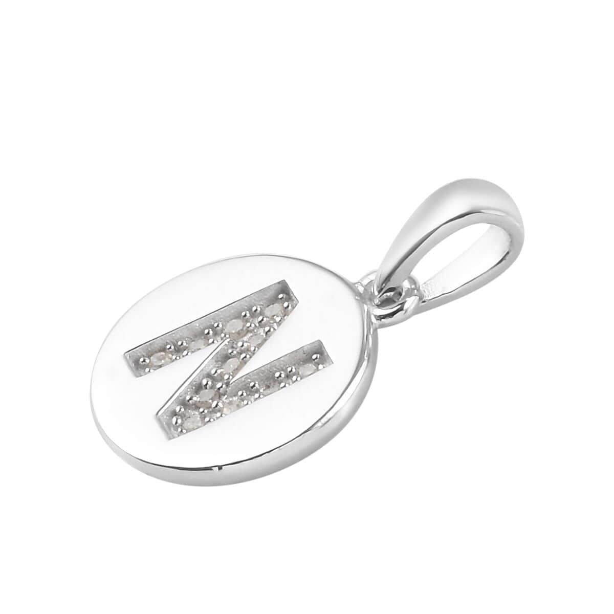 Lolos Exclusive Pick's Diamond Initial N Pendant in Platinum Over Sterling Silver 0.07 ctw image number 2