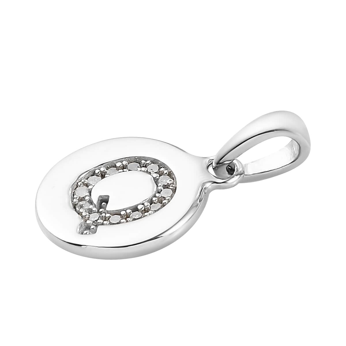 Lolos Exclusive Pick's Diamond Initial Q Pendant in Platinum Over Sterling Silver 0.07 ctw image number 3