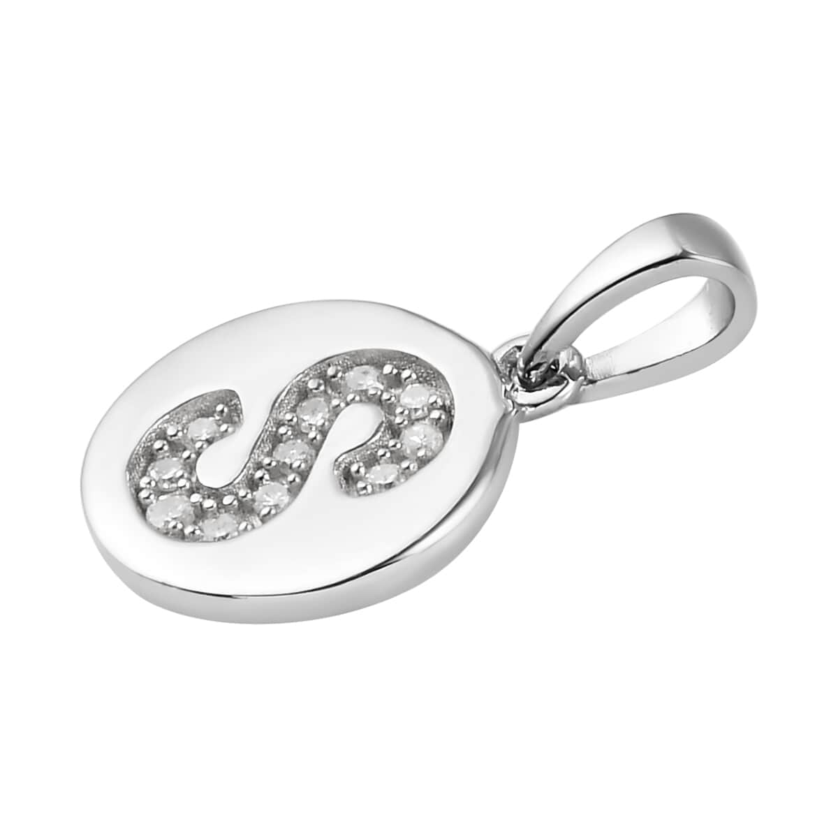 Lolos Exclusive Pick's Diamond Initial S Pendant in Platinum Over Sterling Silver 0.07 ctw image number 3