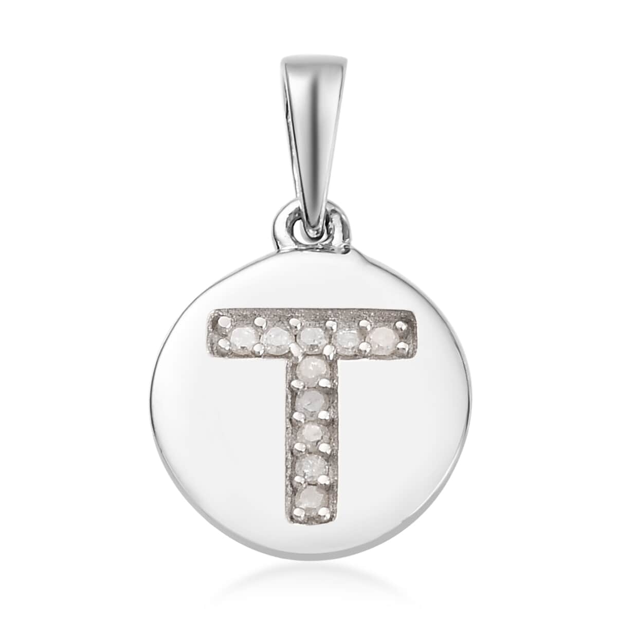 Lolos Exclusive Pick's Diamond Initial T Pendant in Platinum Over Sterling Silver 0.06 ctw image number 0