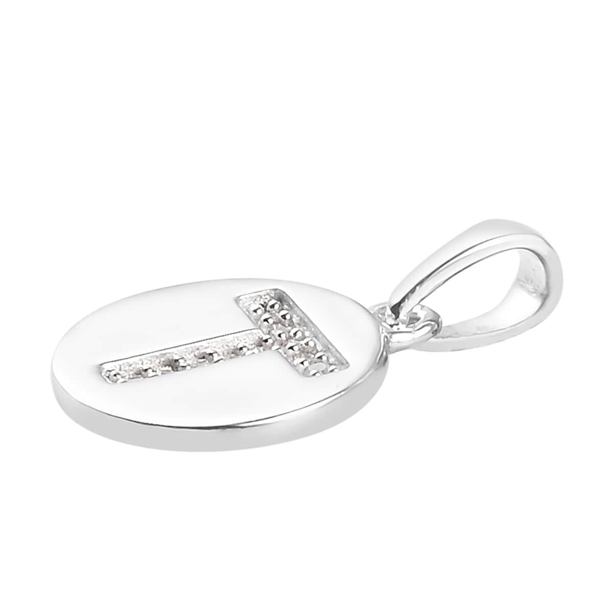 Lolos Exclusive Pick's Diamond Initial T Pendant in Platinum Over Sterling Silver 0.06 ctw image number 2