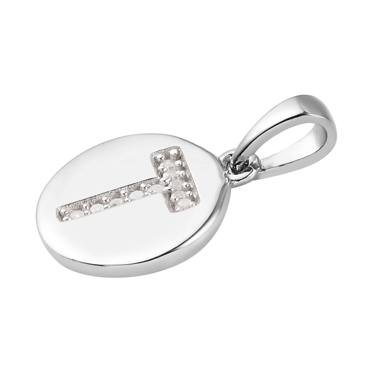 Lolos Exclusive Pick's Diamond Initial T Pendant in Platinum Over Sterling Silver 0.06 ctw image number 3