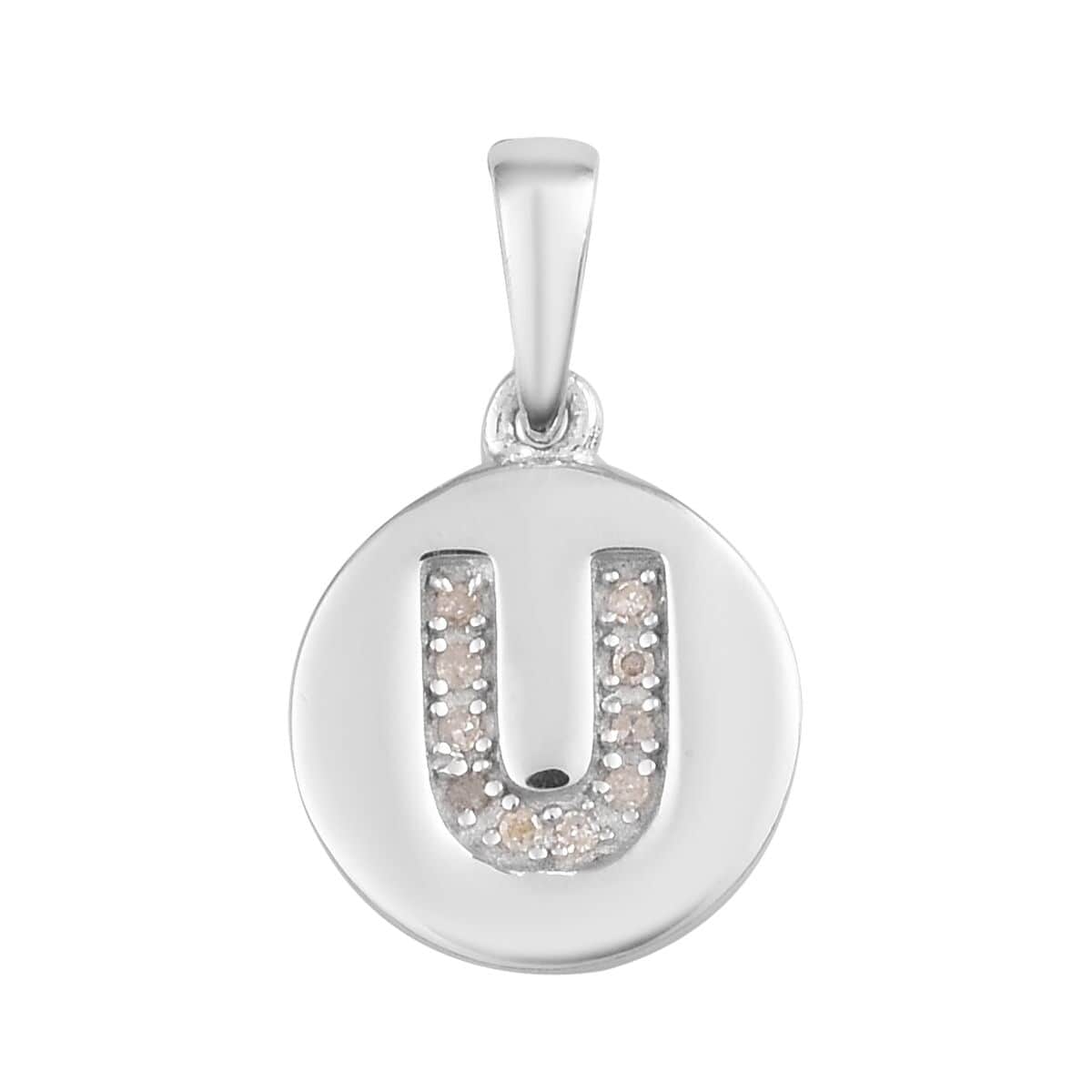 Lolos Exclusive Pick's Diamond Initial U Pendant in Platinum Over Sterling Silver 0.06 ctw image number 0