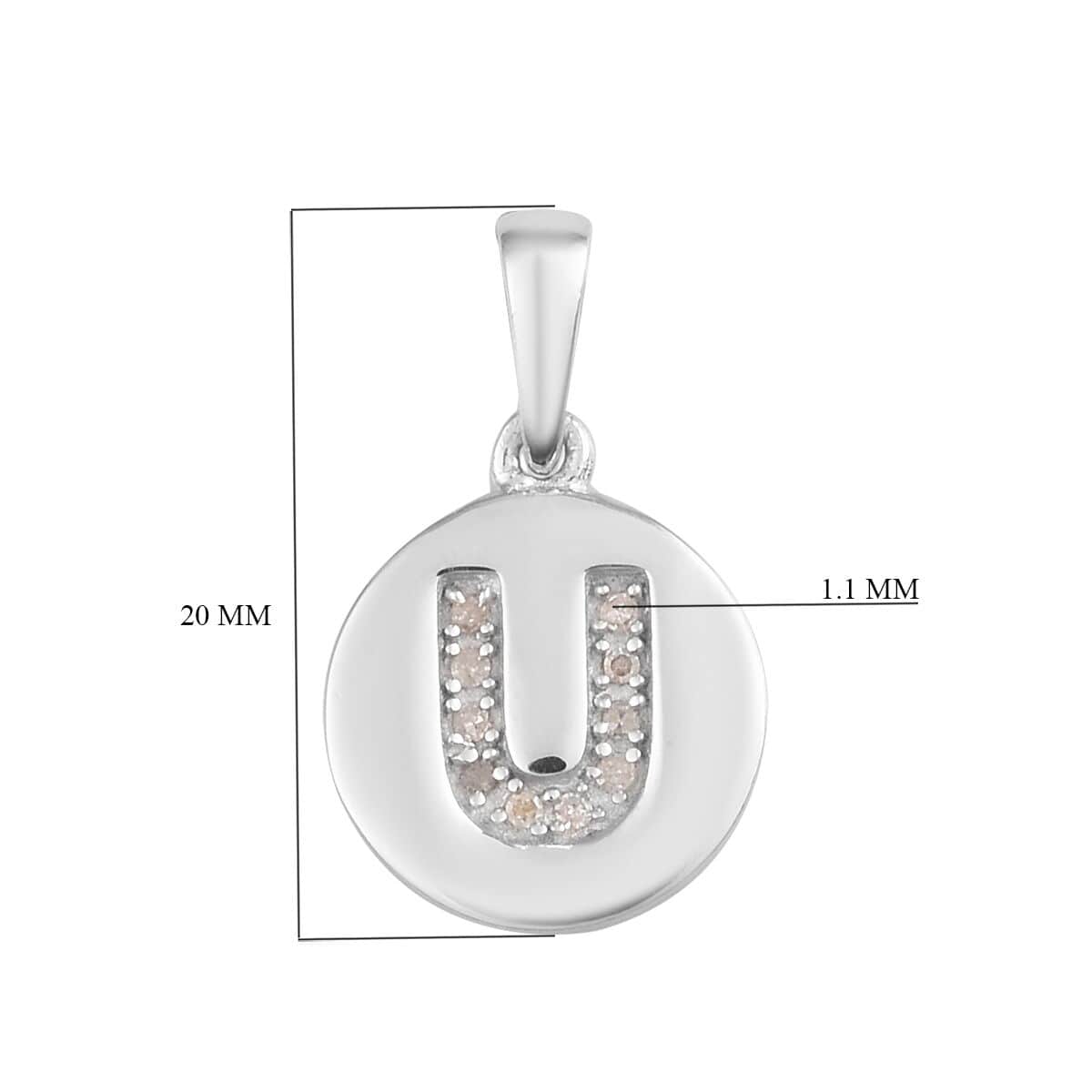 Lolos Exclusive Pick's Diamond Initial U Pendant in Platinum Over Sterling Silver 0.06 ctw image number 4