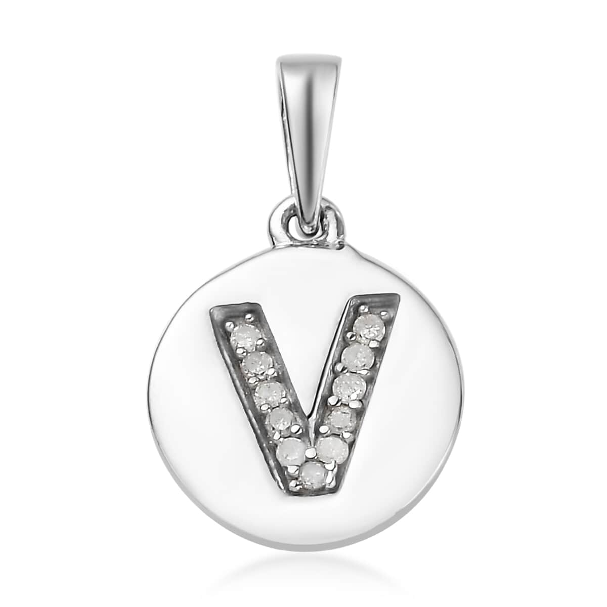 Lolos Exclusive Pick's Diamond Initial V Pendant in Platinum Over Sterling Silver 0.07 ctw image number 0