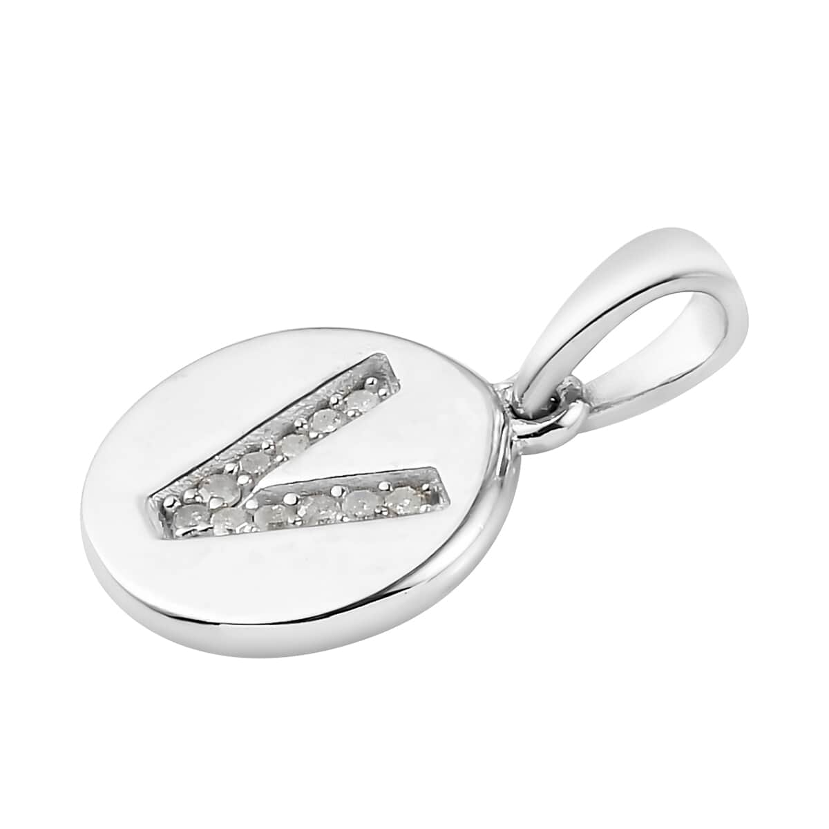 Lolos Exclusive Pick's Diamond Initial V Pendant in Platinum Over Sterling Silver 0.07 ctw image number 3
