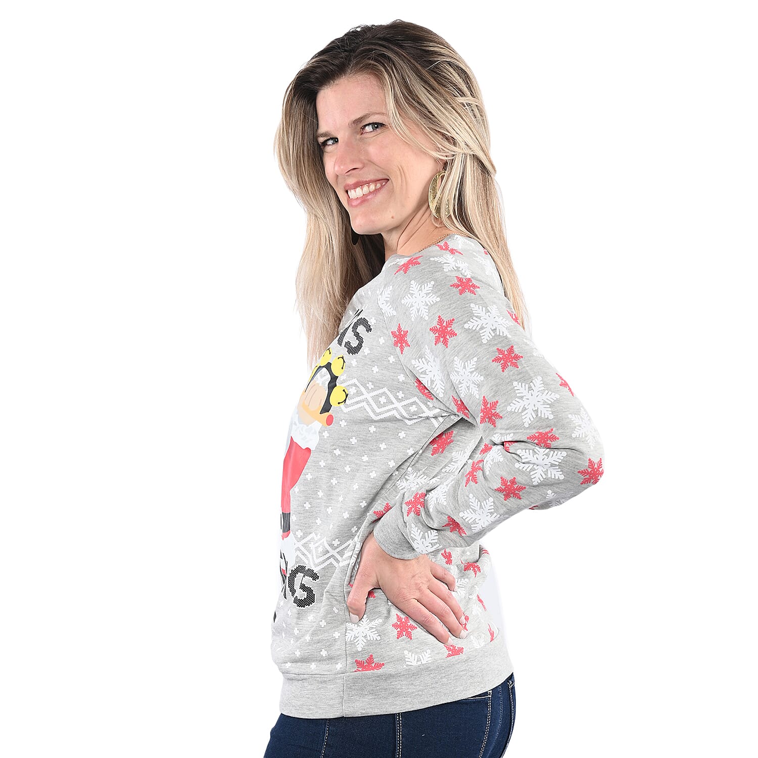 Santa Seasons Greeting Holiday Sweatshirt - S | Women's Polyester Sweatshirt | Ladies Cute Sweatshirt