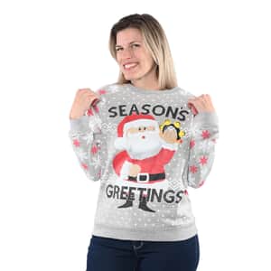 Santa Seasons Greeting Holiday Sweatshirt - L , Women's Polyester Sweatshirt , Ladies Cute Sweatshirt