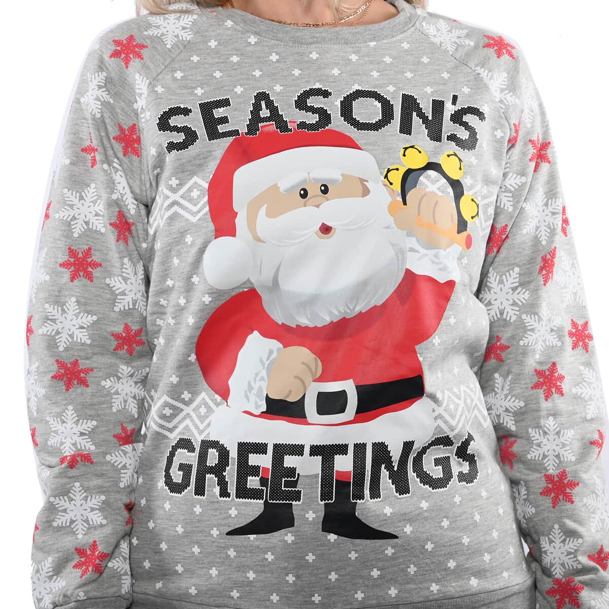 Santa Seasons Greeting Holiday Sweatshirt - L , Women's Polyester Sweatshirt , Ladies Cute Sweatshirt image number 3