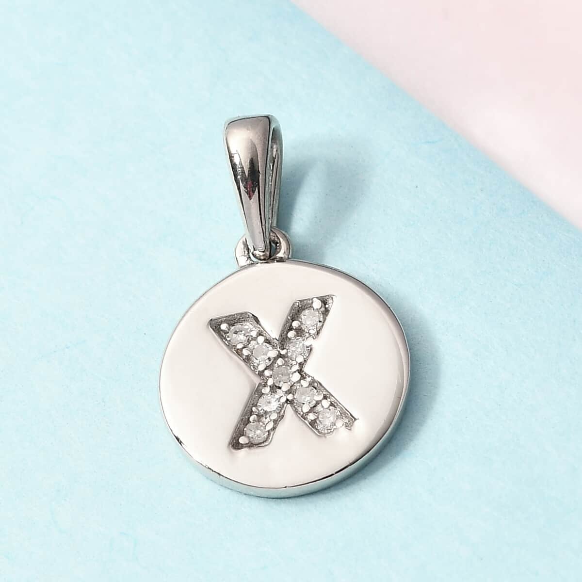 Lolos Exclusive Pick's Diamond Initial X Pendant in Platinum Over Sterling Silver 0.05 ctw image number 1