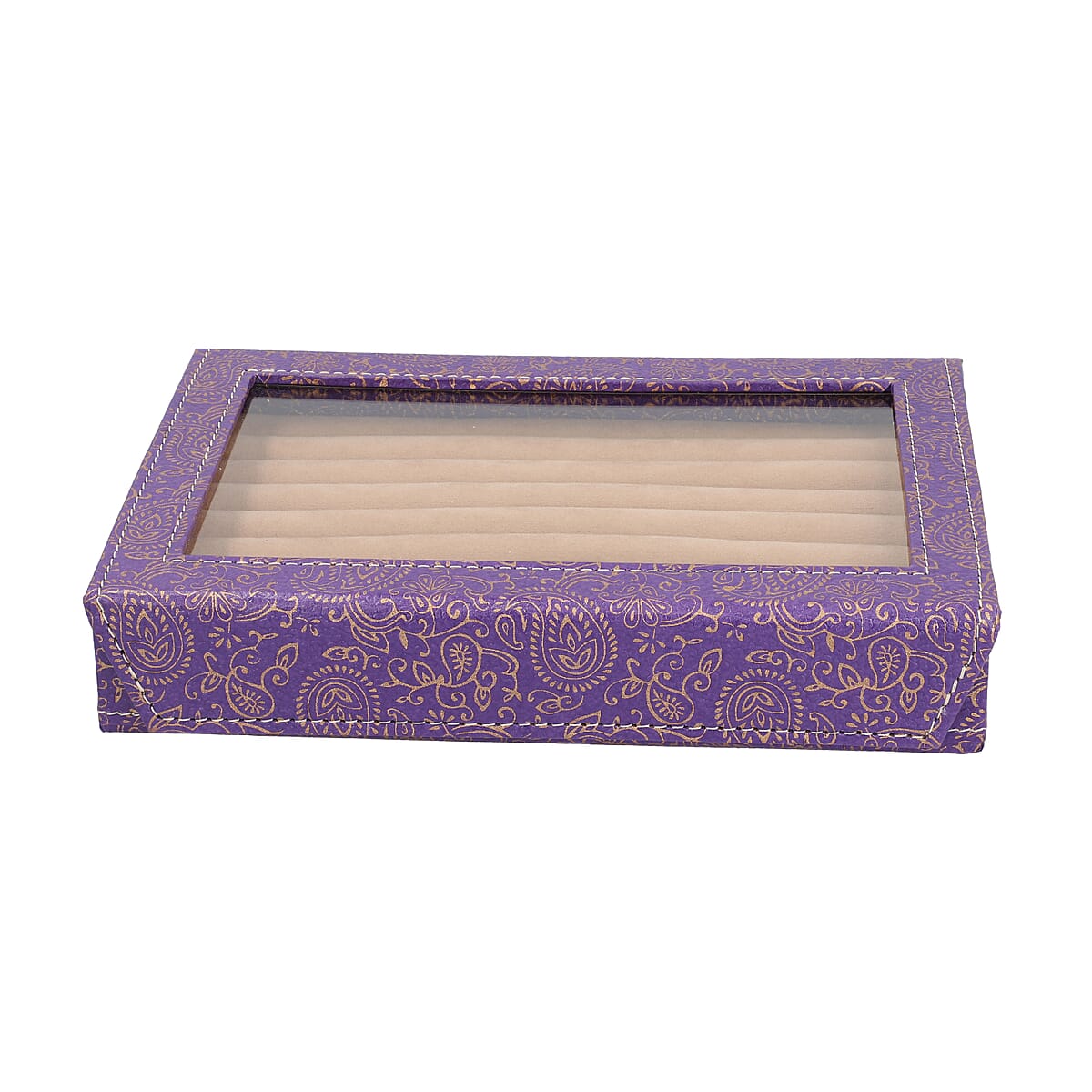 Purple Bright Paisley Eco Leatherette Ring Box with Roll Storage image number 1