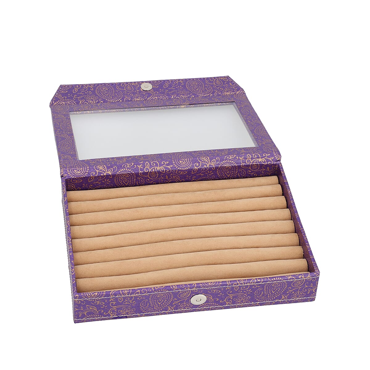 Purple Bright Paisley Eco Leatherette Ring Box with Roll Storage image number 2