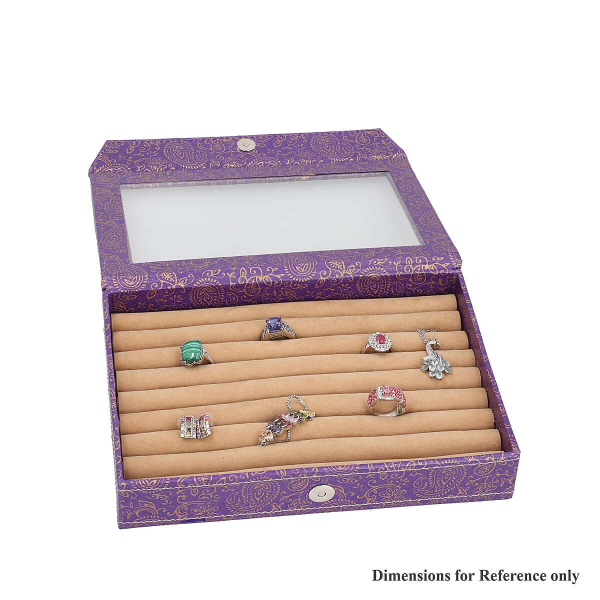 Purple Bright Paisley Eco Leatherette Ring Box with Roll Storage image number 3