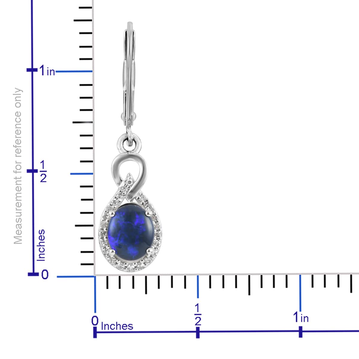 1.18 ctw Australian Lightning Ridge Black Opal and Diamond H I2-I3 Earrings in 14K White Gold 2.91 Grams image number 3