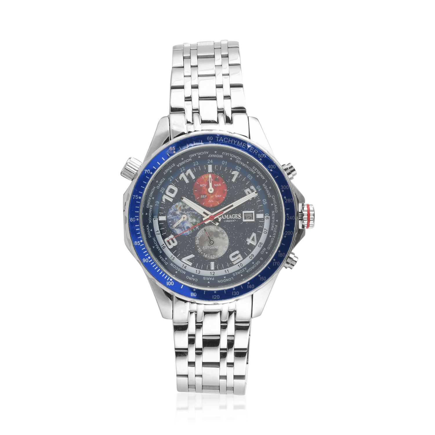 Gamages of London Automatic Self Wind Movement Limited Edition Hand Assembled Astronomer Watch in Stainless Steel