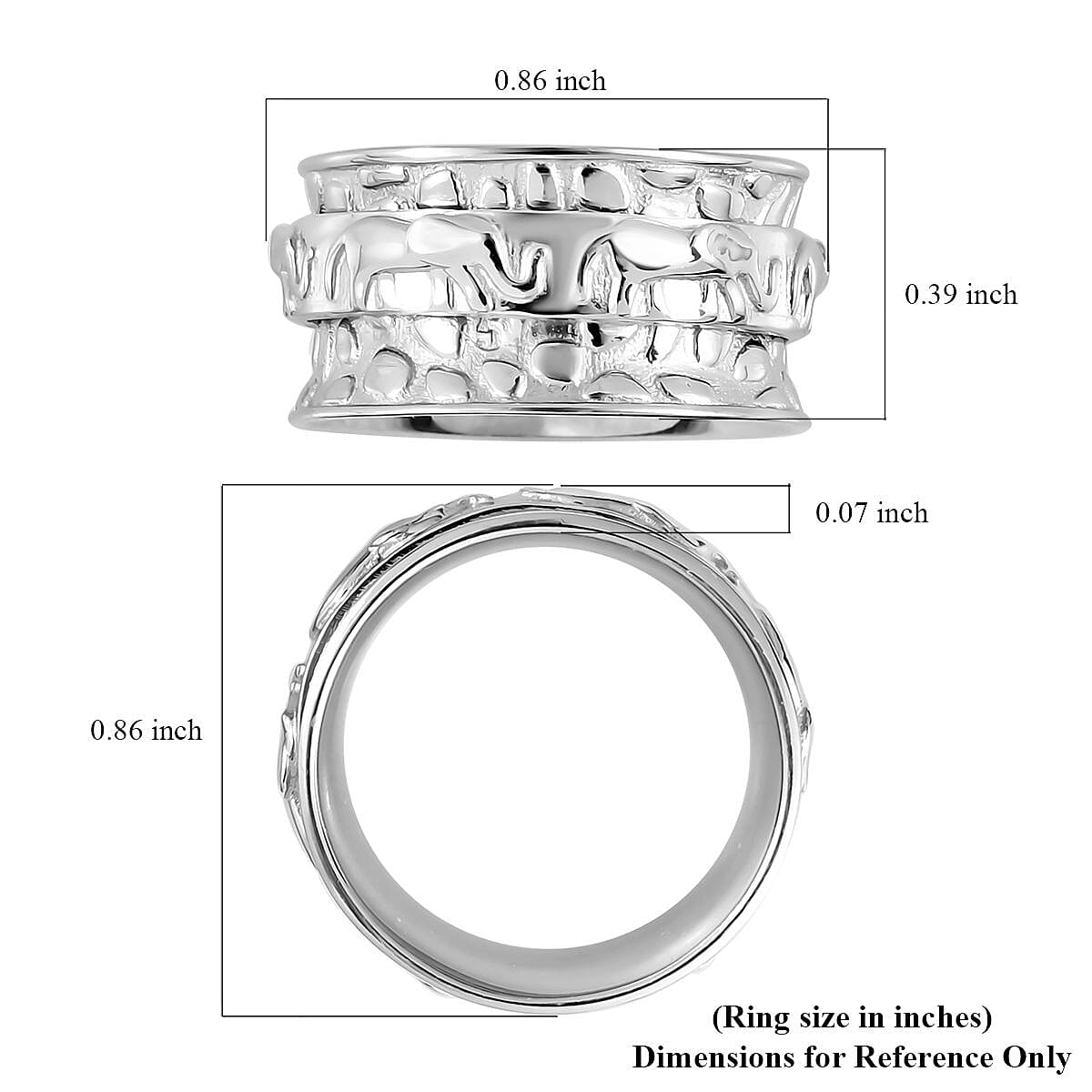 D'Joy Elephant Spinner Ring in Sterling Silver (S4ize 7.0) 5 Grams (Size 7)