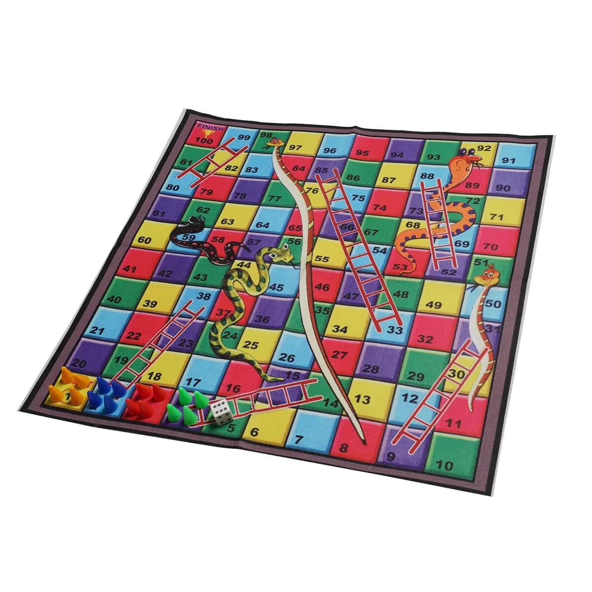 Set of 4 Polyester Chess, Snake, Ladder, Ludo and Checker Printed Board Games Mat with Token and Bag image number 6