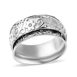 D'Joy Sterling Silver Floral Spinner Band Ring (Size 8.0) 4.75 Grams
