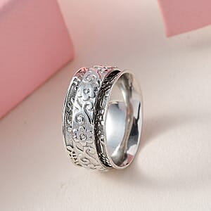 D'Joy Sterling Silver Floral Spinner Band Ring (Size 8.0) 4.75 Grams