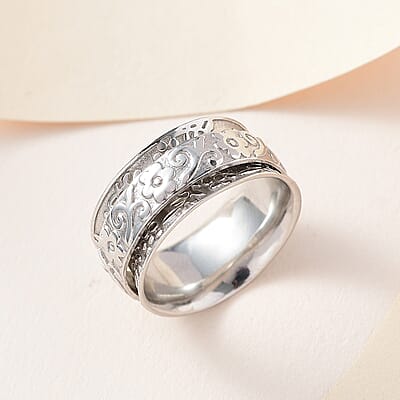 D'Joy Sterling Silver Floral Spinner Band Ring (Size 8.0) 4.75 Grams