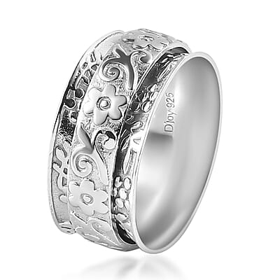 D'Joy Sterling Silver Floral Spinner Band Ring (Size 8.0) 4.75 Grams