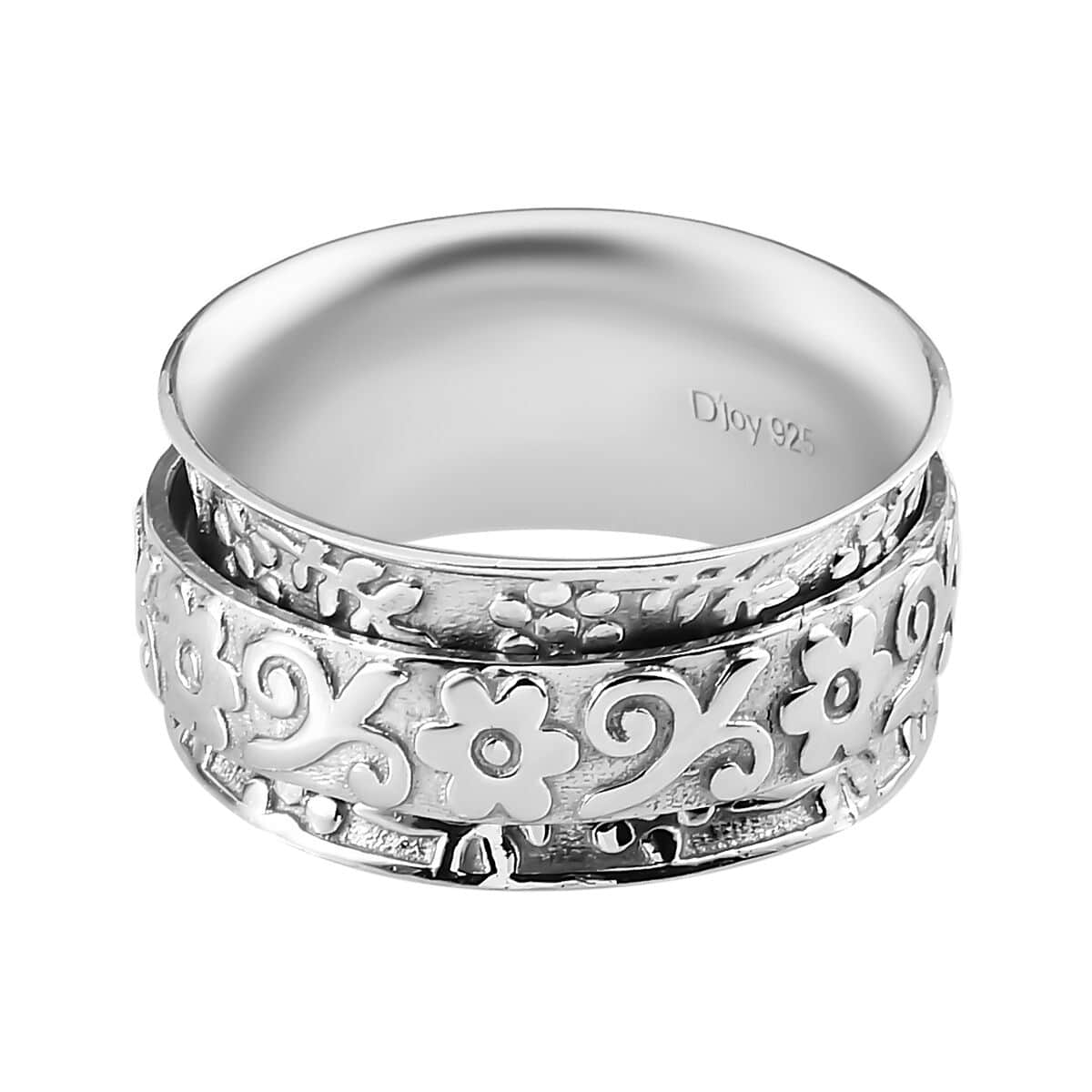 Sterling Silver Floral Spinner Band Ring (Size 8.0) 4.75 Grams image number 6