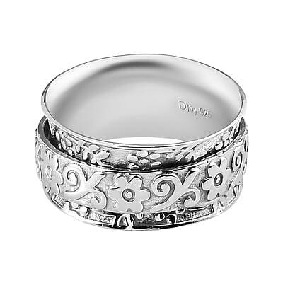 D'Joy Sterling Silver Floral Spinner Band Ring (Size 8.0) 4.75 Grams