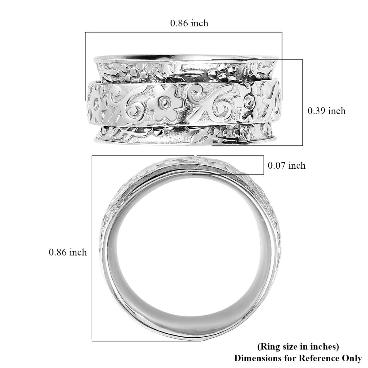 Sterling Silver Floral Spinner Band Ring (Size 8.0) 4.75 Grams image number 7