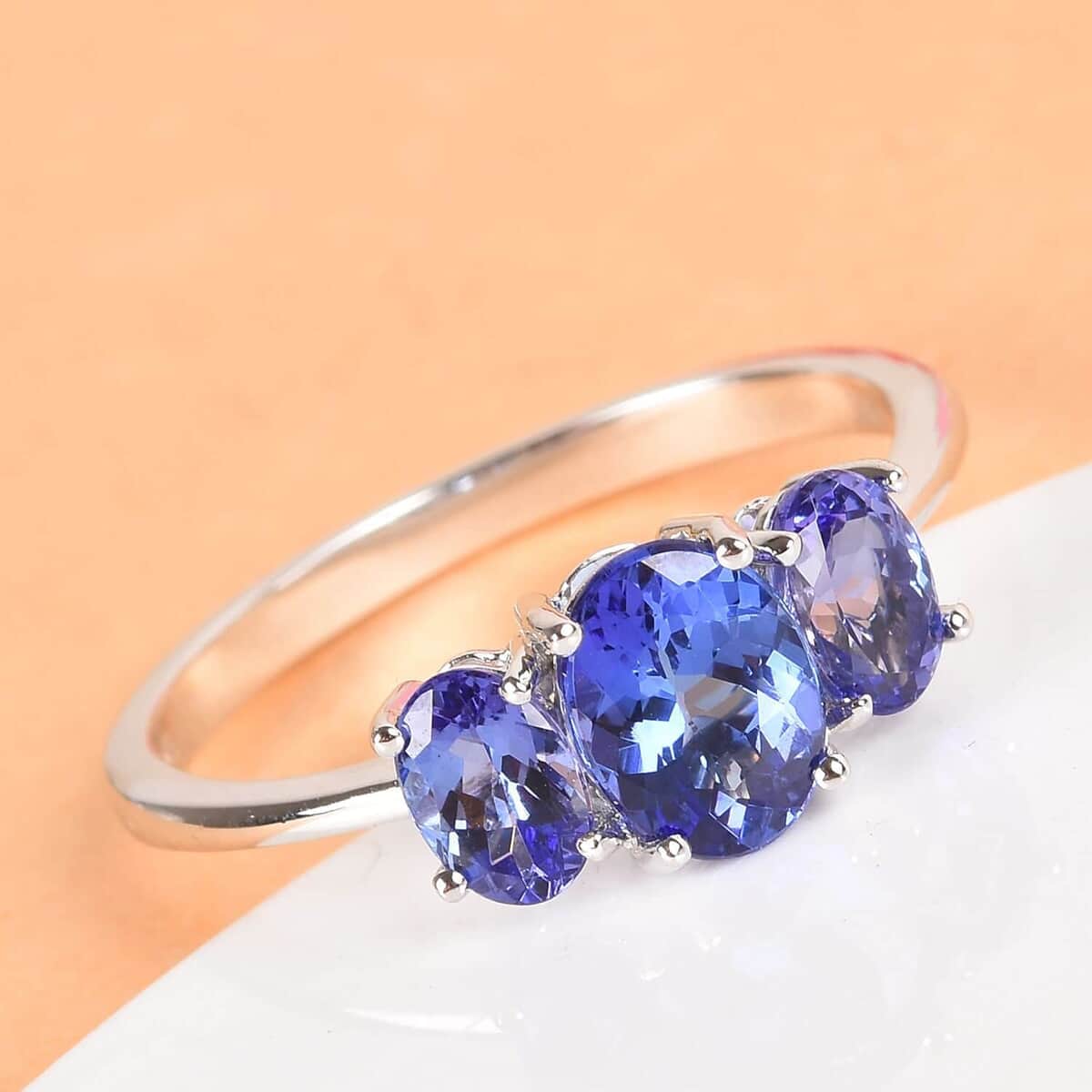 Iliana 18K White Gold AAA Tanzanite Trilogy Ring (Size 9.0) 2.30 ctw image number 1
