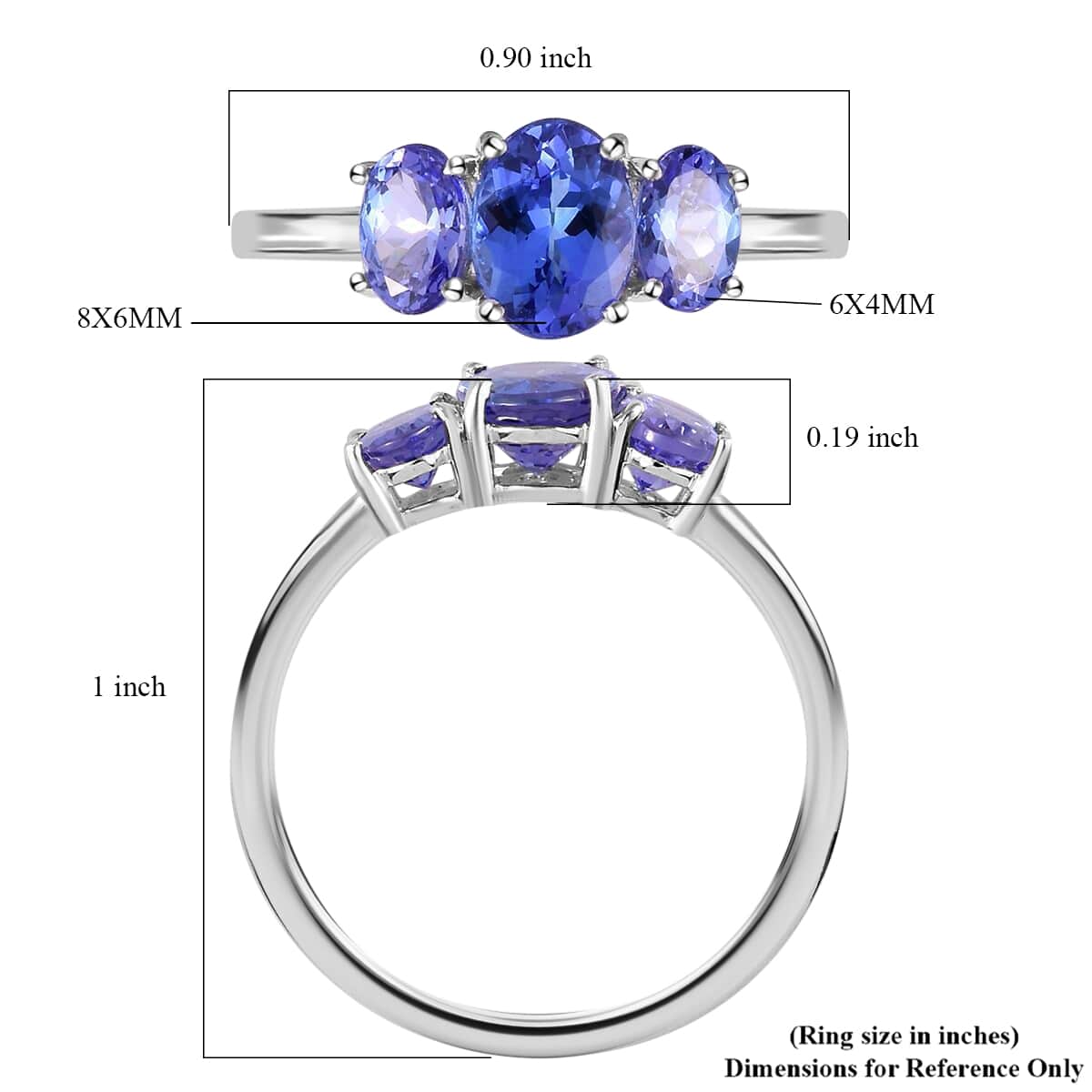 Iliana 18K White Gold AAA Tanzanite Trilogy Ring (Size 9.0) 2.30 ctw image number 5