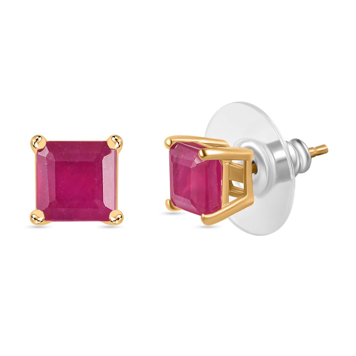 Asscher Cut Niassa Ruby (FF) Earrings in 14K Yellow Gold Over Sterling Silver 3.30 ctw image number 0