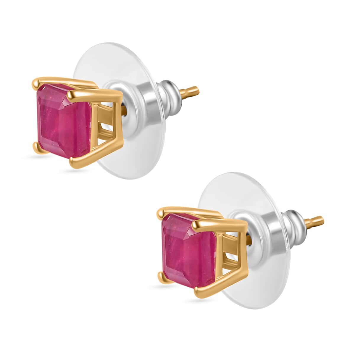 Asscher Cut Niassa Ruby (FF) Earrings in 14K Yellow Gold Over Sterling Silver 3.30 ctw image number 3