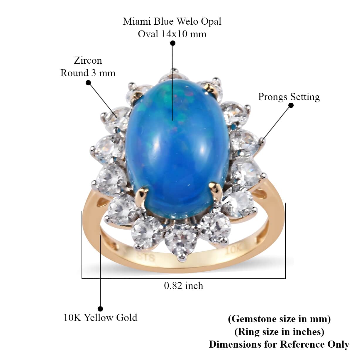 10K Yellow Gold AAA Miami Blue Welo Opal and Zircon Ring (Size 7.0) 6.50 ctw image number 5