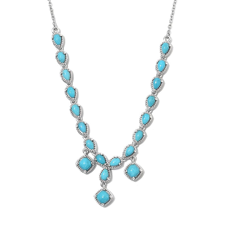 AMERICAN Natural Sleeping Beauty Turquoise Necklace 18 Inches in Platinum Over Sterling Silver 10.50 Grams 6.20 ctw