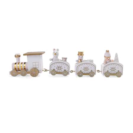 White Snow Print Christmas Themed Wooden Mini Train Ornaments image number 0