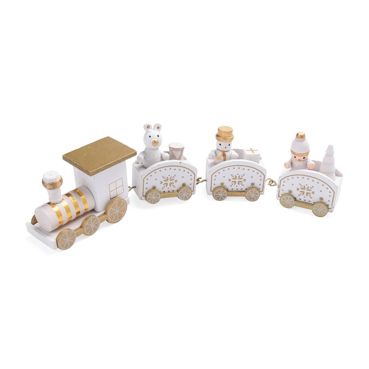 White Snow Print Christmas Themed Wooden Mini Train Ornaments image number 4