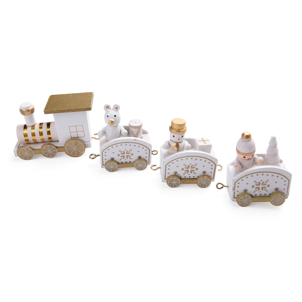 White Snow Print Christmas Themed Wooden Mini Train Ornaments image number 5