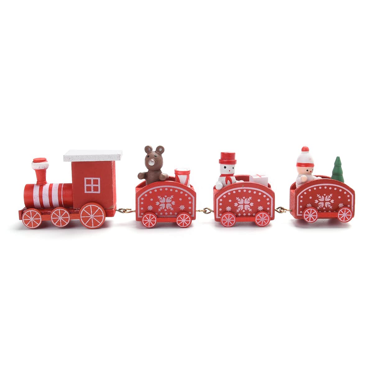 Red Snow Print Christmas Themed Wooden Mini Train Ornaments image number 0