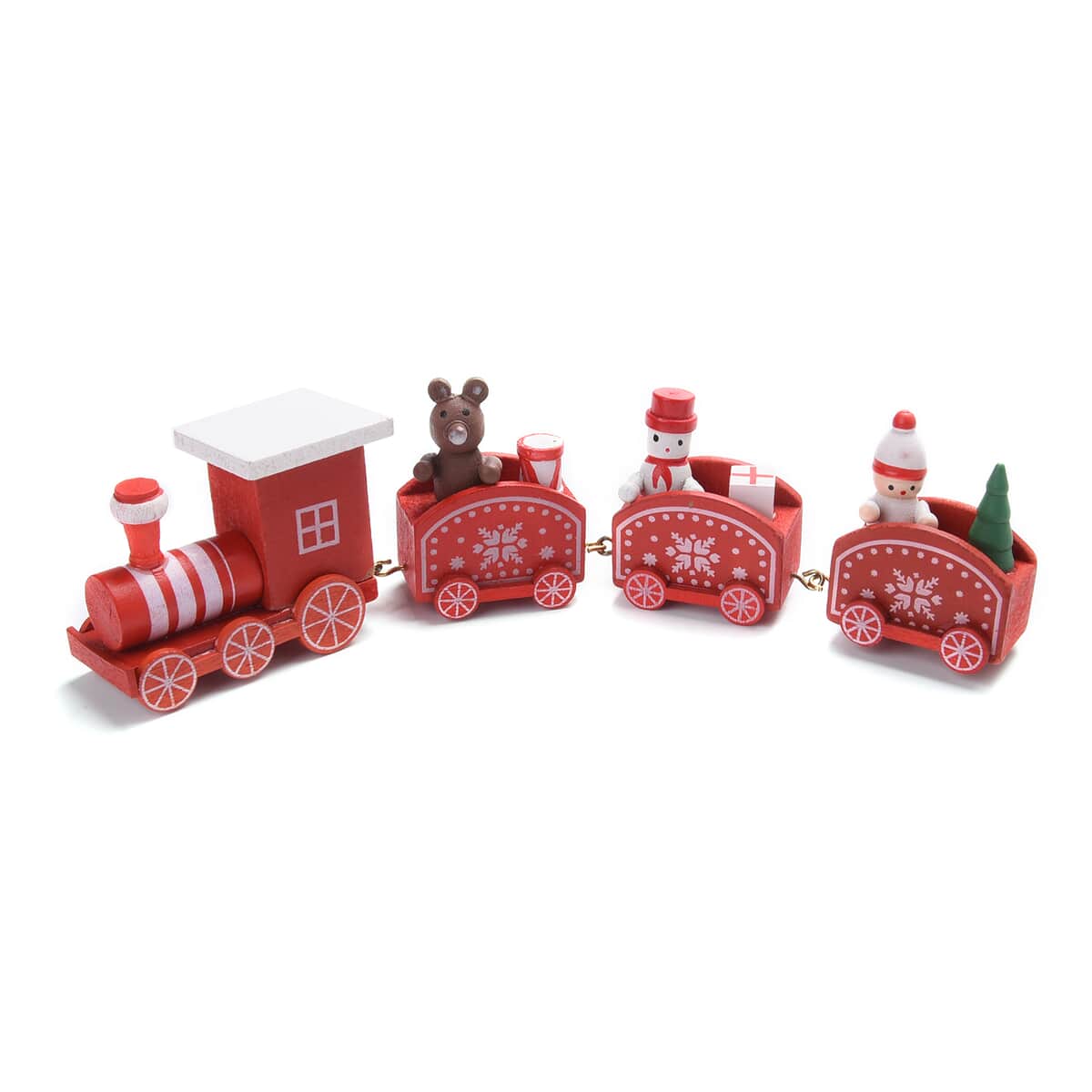Red Snow Print Christmas Themed Wooden Mini Train Ornaments image number 4